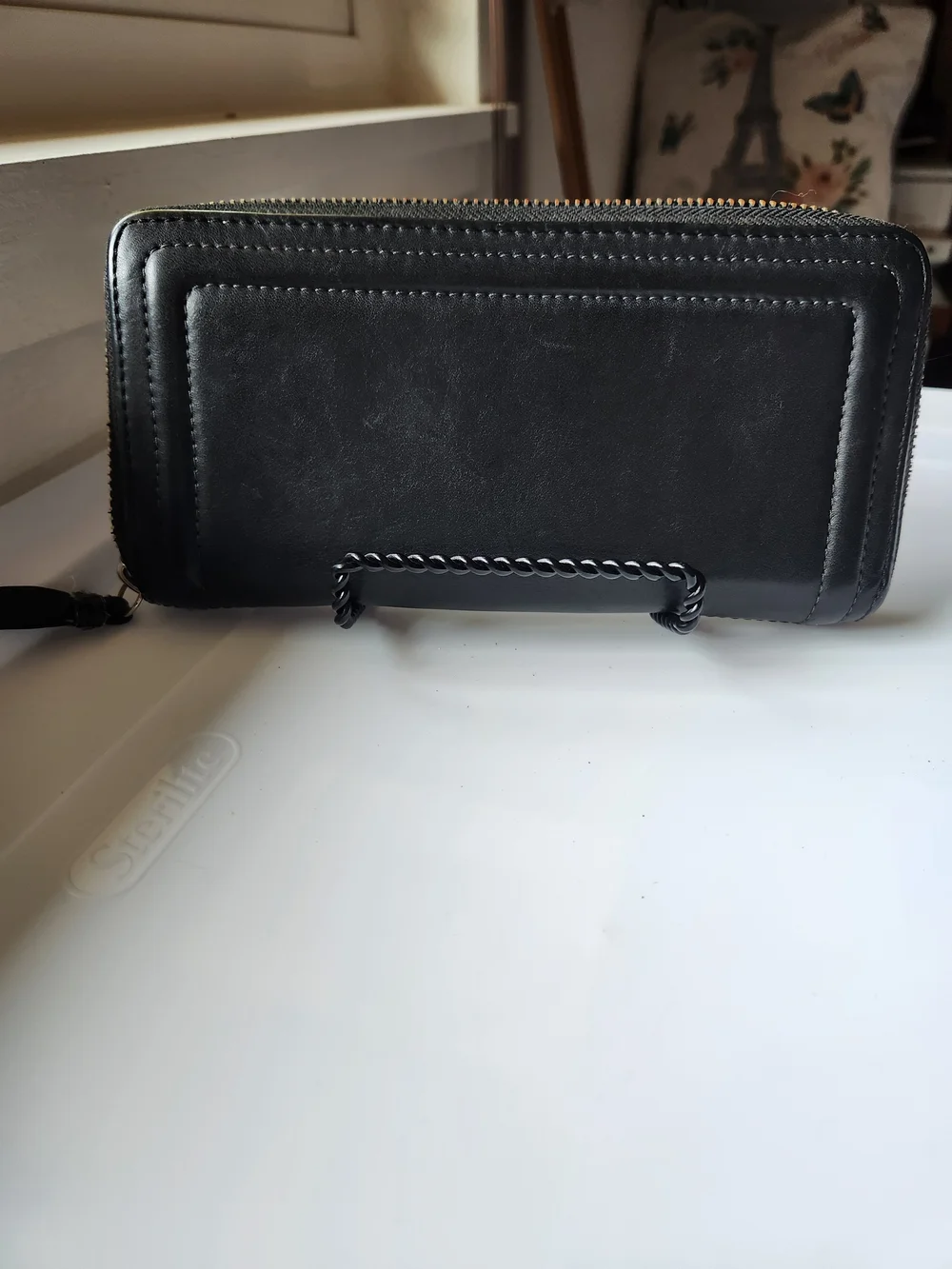 Vintage Coach Black Leather Whipstitch Zip Around Accordion Continental Wallet
